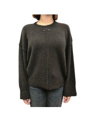 Pull col rond large over yack choco Isabel Benenato Femme DK13 08 boutique Strasbourg vêtement mode store face