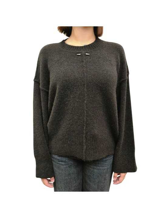 Pull col rond large over yack choco Isabel Benenato Femme DK13 08 boutique Strasbourg vêtement mode store face