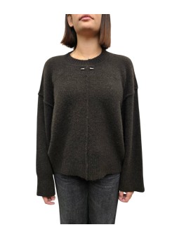 Pull col rond large over yack choco Isabel Benenato Femme DK13 08 boutique Strasbourg vêtement mode store