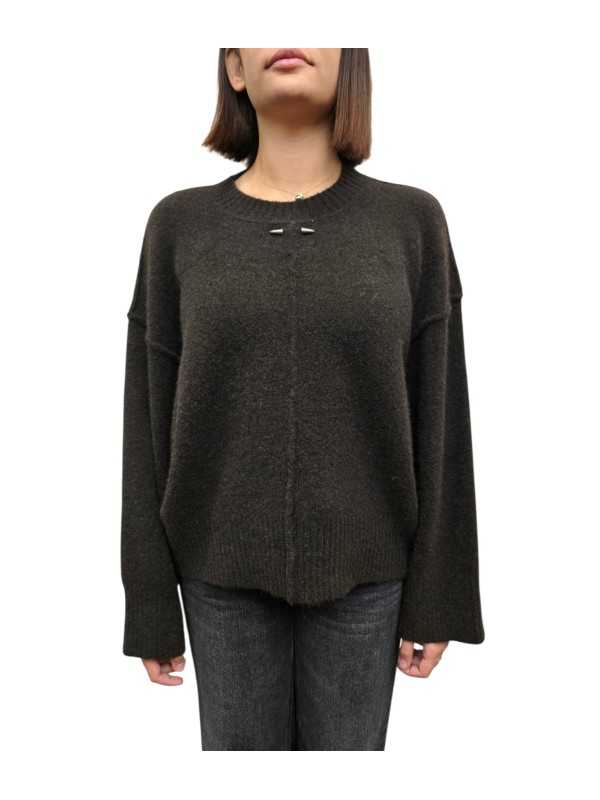 Pull col rond large over yack choco Isabel Benenato Femme DK13 08 boutique Strasbourg vêtement mode store