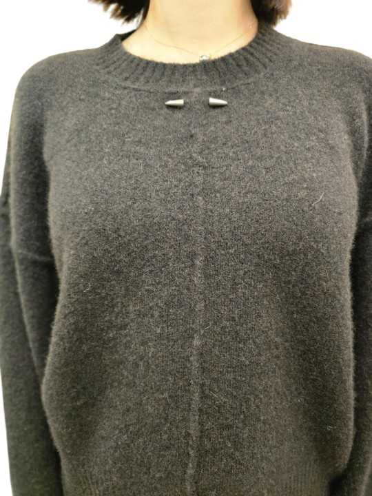 Pull col rond large over yack choco Isabel Benenato Femme DK13 08 boutique Strasbourg vêtement mode store détail