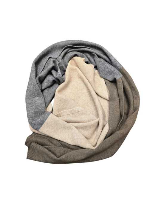 ECHARPE 3 COULEURS GRIS BEIGE TAUPE CACHEMIRE B5 50043 5259 8013 BALDESSARINI